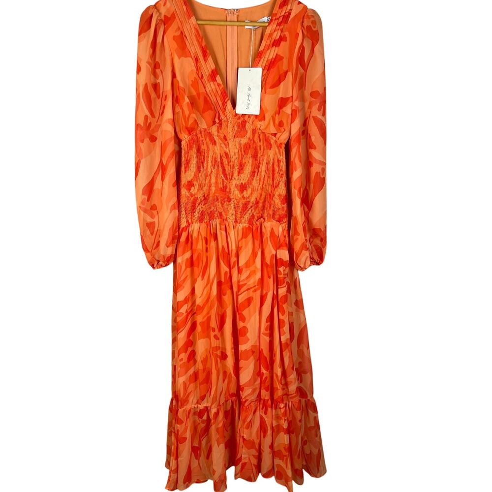 All About May Boutique Smocked Bodice V-Neck Sheet Sleeve Maxi Dress Size‎ 2
